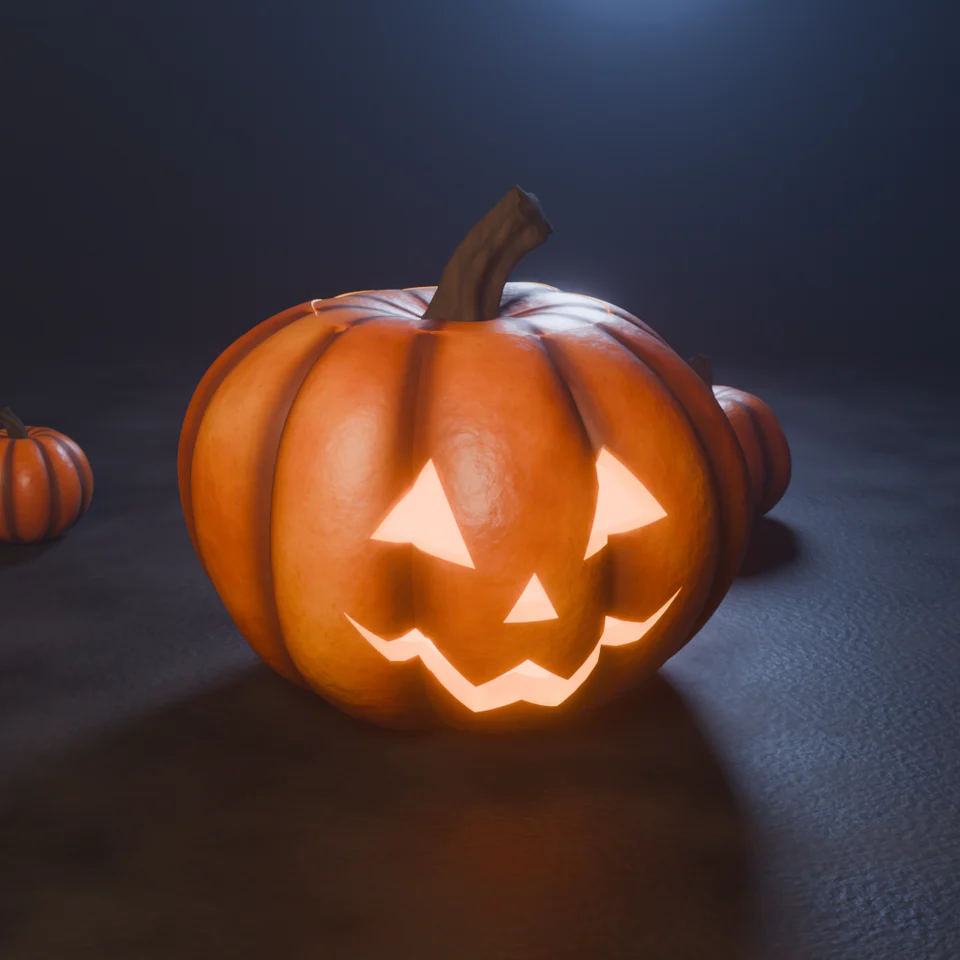 Leuchtende Halloween Kürbislaterne mit geschnitztem Gesicht, Deckel geschlossen